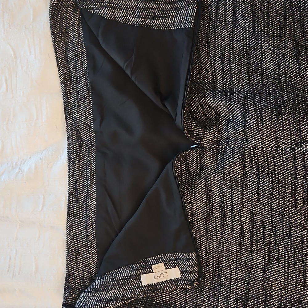 LOFT Heather Gray Faux Wrap Textured Weave Mini Skirt Fringed Trim Sz 8 - Picture 7 of 10